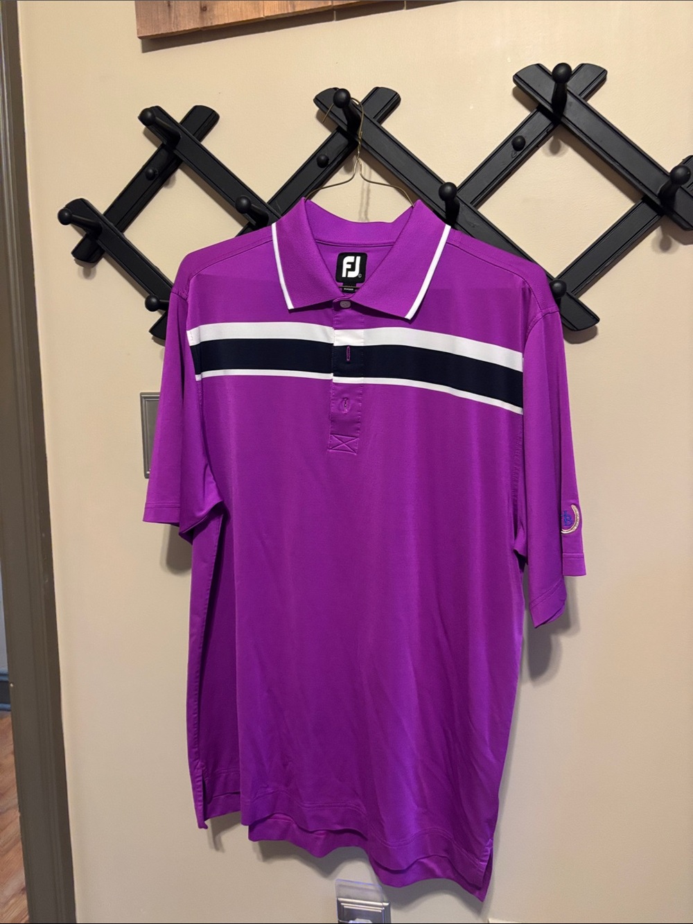 FootJoy Purple Golf Polo with White & Black Stripes